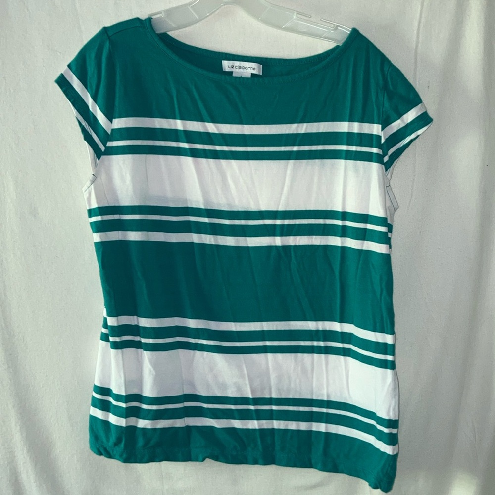 Liz Claiborne  Green Boxy Cap Sleeve Tee